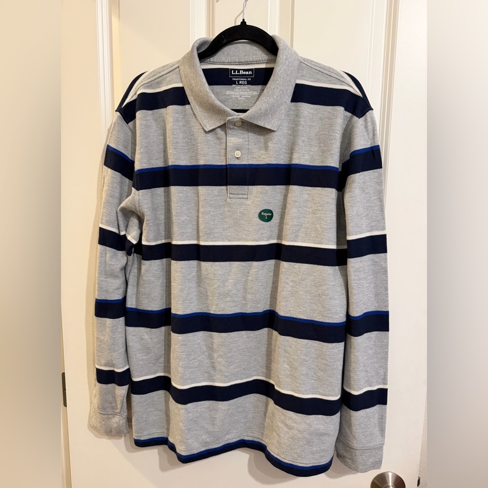 LL Bean long sleeve striped polo shirt, academia
